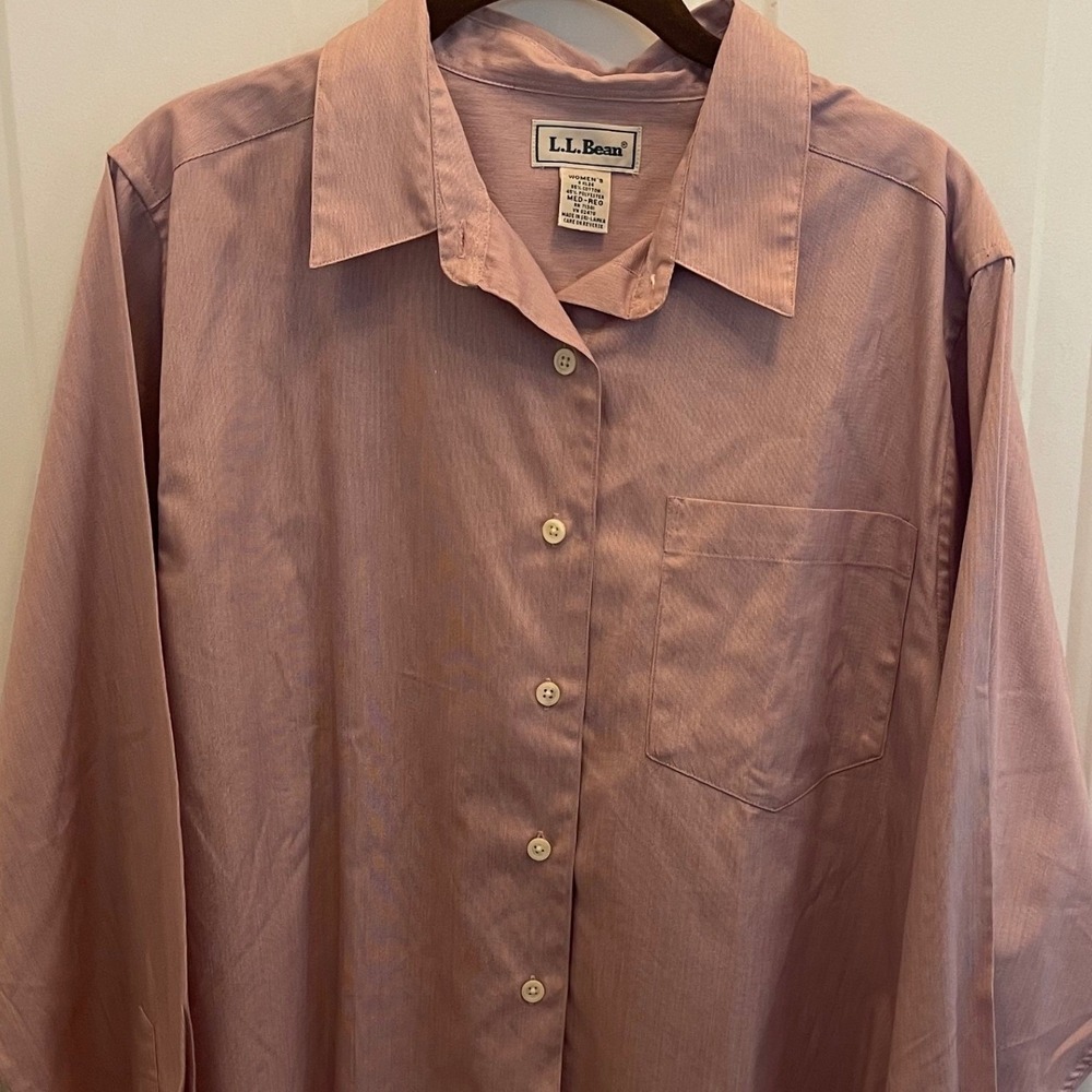 LL Bean Womens Medium Mauve Pink Striped Button Down Long Sleeve Shirt Top - Picture 1 of 6